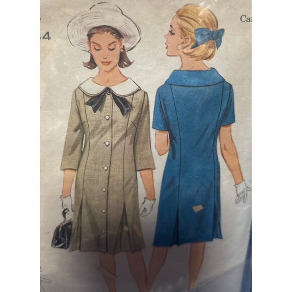 Peter Pan Collar Dress Sewing Pattern Mary Tyler Moore 1970s Butterick Cut 14 - Picture 2 of 5
